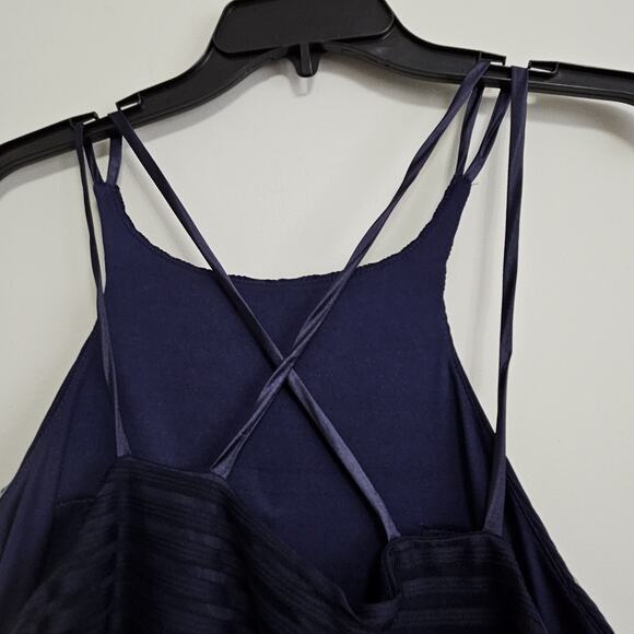 NWT Dear Moon Navy Blue Cocktail Dress Jr sz 11 Sheer Striped Shell Over Solid - Picture 2 of 8